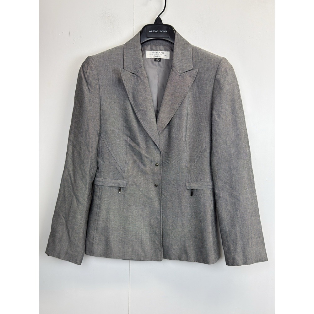 Tahari Arthur S Levine Women's 2P Blazer Jacket Grey Zipper Pockets